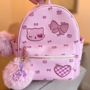 NWOT Under One Sky Heart Cat Purple Backpack with Pom Pom